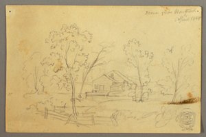 ドローイング、小川沿いの森の中の家、1845年4月 作： フレデリックエドウィン教会