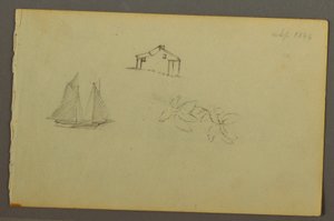 デッサン、家、ヨット、工場、1844年9月 作： Frederic Edwin Church