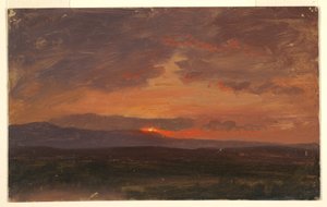 デッサン、ニューヨーク州ハドソン渓谷、キャッツキル山脈の背後に沈む太陽、1855-65年