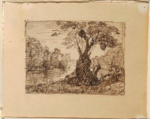 ドローイング、想像上の川の風景、1870-73年頃 作： フレデリックエドウィン教会