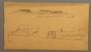 図面、ヘンリー港沖の島と2つの流氷、1859年7月16日 作： フレデリックエドウィン教会