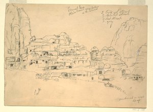 1868年2月26日、ヨルダン、ペトラ、キルベト・エン・ナサラのドローイング 作： フレデリックエドウィン教会