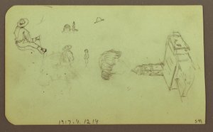 素描、風景；裏面：人物、教会 1883年 作： フレデリックエドウィン教会
