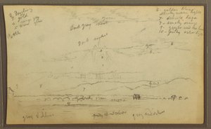 素描、風景；裏面：家屋、カヌー、1857年