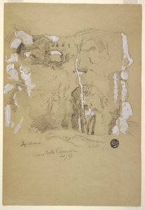 デッサン、カラカラ浴場付近の風景、ローマ、1869年2月 作： フレデリックエドウィン教会