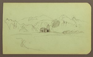 素描、教会のある風景；裏面：風景、1883年