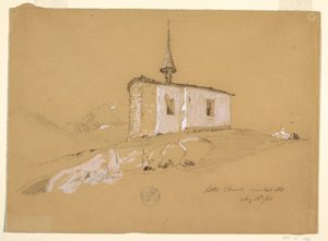 デッサン、「ベルアルプ近くの小さな教会」、スイス、ベルナー・アルプス、1868年8月28日