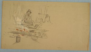 ドローイング、森でキャンプする男、1855年頃