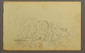 ドローイング、木々に囲まれたミル、1845年