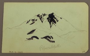 素描、山の風景、タルーカ、人物；裏面：ポポカタペトル、1883年 作： フレデリックエドウィン教会