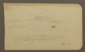 ドローイング、山の風景；裏面：ドームのある教会、1885年4月