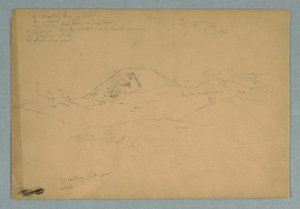 デッサン、3つの山脈の上にそびえるチンボラソと思われる山頂、エクアドル、1857年