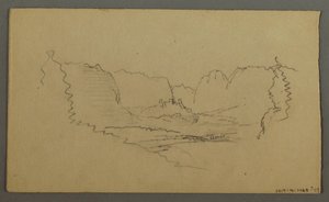 デッサン、山頂、道端の神社、1868年8月 作： フレデリックエドウィン教会