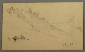 ドローイング、山頂、手漕ぎボートに乗る2人の人物、1868年8月 作： Frederic Edwin Church