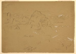 デッサン、山、ワディ・エル・アラバ、1868年2月23日 作： フレデリックエドウィン教会