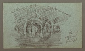 デッサン、湖に映る山とその姿、おそらく1868年 作： フレデリックエドウィン教会
