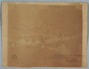 デッサン、滝のある山の風景、トゥケレス近郊、コロンビア、1853年8月