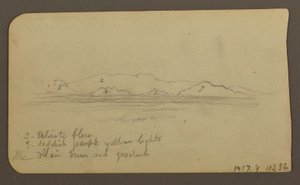 デッサン、山；裏面：山麓とランプ；山脈、1885年12月21日 作： フレデリックエドウィン教会