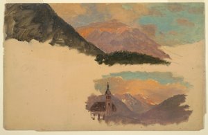 素描、バイエルン州ベルヒテスガーデン近郊の山々、1868年6月 作： フレデリックエドウィン教会