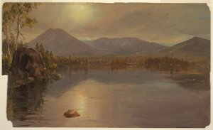 デッサン、メイン州カタディン湖からのカタディン山とターナー山、1855-60年