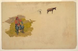 ドローイング、近東、男、ロバ、1868-69年 作： フレデリックエドウィン教会