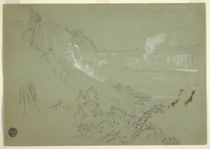 プロスペクト・ポイントの基部から見たナイアガラの滝、1856年または1858年の図面 作： フレデリックエドウィン教会