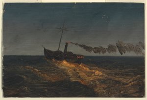 ドローイング、夕暮れの外輪船、1853年頃