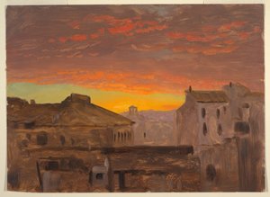 ドローイング、ローマ、夕暮れの屋上、1868-69年 作： フレデリックエドウィン教会