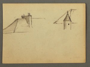 図面、煙突のある屋根、砲塔、1868年頃か 作： フレデリックエドウィン教会