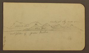 デッサン、平野を横切る険しい山、裏面は人物、風景、1884年12月12日 作： フレデリックエドウィン教会