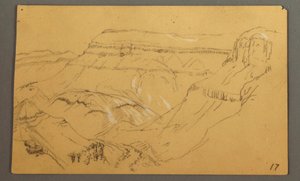 素描、スケッチ、エル・イエメン渓谷、「アラビア」、おそらく1868年、2月20日 作： Frederic Edwin Church