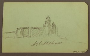 素描、パツクアロのスケッチ；裏面：教会、アトラタフーカ、1883年 作： Frederic Edwin Church