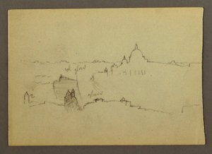 1869年1月、ローマの丘とスカイラインを背景に北側から見たサン・ピエトロ大聖堂。