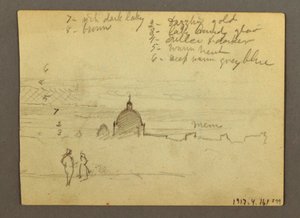 デッサン、サン・ピエトロ大聖堂とバチカン市国（北から見る）、ローマ、イタリア、1869年1月 作： Frederic Edwin Church