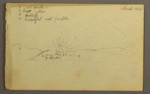 ドローイング、低い丘の向こうに沈む太陽、1845年 作： Frederic Edwin Church