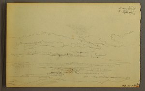 ドローイング、低い丘の向こうに沈む太陽、1845年 作： フレデリックエドウィン教会