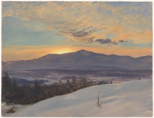 素描「ハドソン渓谷を渡る夕日、冬、1870-80年 作： フレデリックエドウィン教会