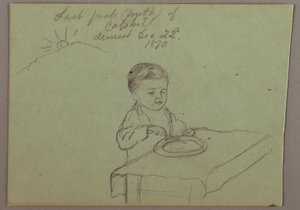 デッサン、夕日、食事をする子供、1870年12月22日 作： フレデリックエドウィン教会
