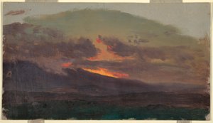 デッサン、キャッツキル山脈の向こうに沈む夕日、1870-80年