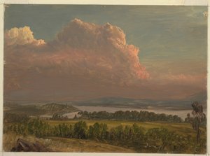 デッサン、ハドソン渓谷の向こうに沈む夕日、1870年6月 作： フレデリックエドウィン教会