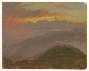 デッサン、夕日と山、1865年7月 作： フレデリックエドウィン教会