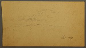 ドローイング、丘の向こうに沈む夕日、1867年2月 作： フレデリックエドウィン教会