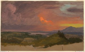 素描、ハドソン渓谷の夕日、1870-75年 作： フレデリックエドウィン教会