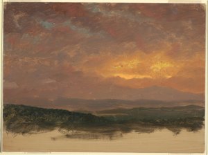 デッサン、キャッツキル山脈の夕日、1870-80年 作： フレデリックエドウィン教会