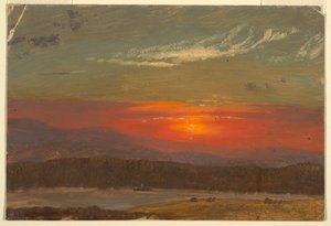 デッサン、キャッツキル山脈の夕日、1870-80年