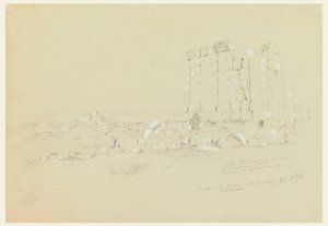 1868年2月17日、セムア（現在のアスサム）を遠景にした寺院のデッサン