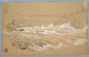 ドローイング、峡谷、ナイアガラ、吊橋に向かって 作： Frederic Edwin Church