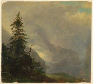 素描、ケーニッヒ湖、バイエルン州ベルヒテスゲーデン近郊、1868年 作： フレデリックエドウィン教会