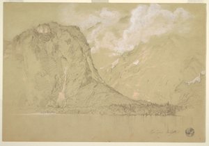 デッサン、ケーニヒス湖とシュラインバッハの滝、1868年7月 作： フレデリックエドウィン教会