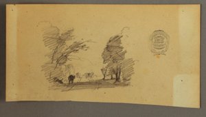 デッサン《森の中の道を行く3頭の牛》1845年頃 作： フレデリックエドウィン教会